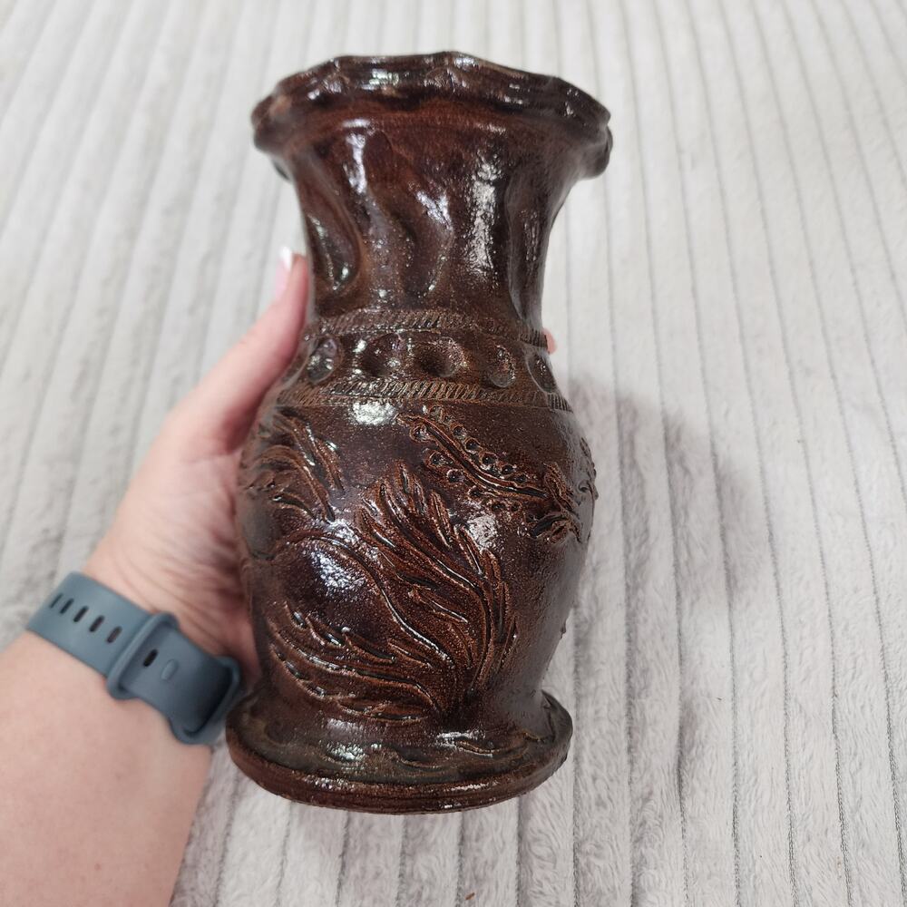 Carved engraved Vase Resin? Beautiful African Haiti? X